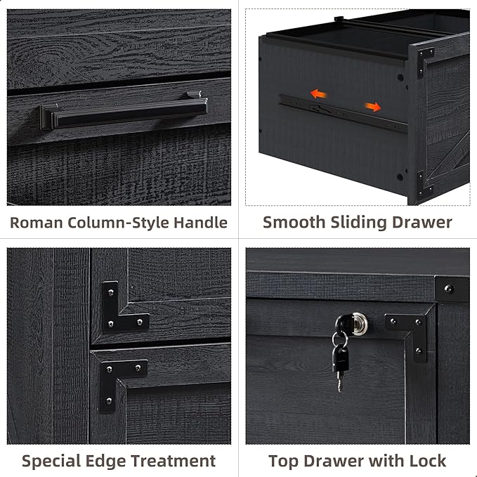 JXQTLINGMU 2 Drawer Nightstand, 31" Wood Lateral Filing Cabinet with Lock for Home Office, Compatible Legal Letter/A4/F4,Sturdy and Solid Storage Furniture,Black