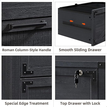 JXQTLINGMU 2 Drawer Nightstand, 31" Wood Lateral Filing Cabinet with Lock for Home Office, Compatible Legal Letter/A4/F4,Sturdy and Solid Storage Furniture,Black
