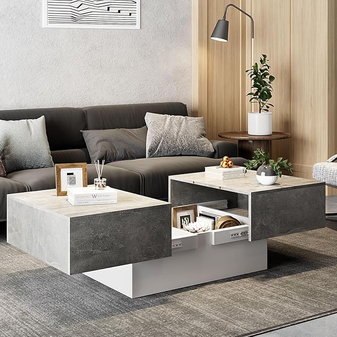 Coffee Table with Large Storage for Living Room Farmhouse Center Table Mesas De Centro para Salas Modernas Nesting Coffee Tables Modern Coffee Table for Reception Room, Grey