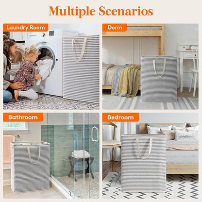 Lifewit 125L Large Collapsible Laundry Hamper, Tall Foldable Dirty Clothes Baskets Waterproof, Freestanding Design with Easy Carry Handles in Dorm Bedroom Bathroom College, Grey