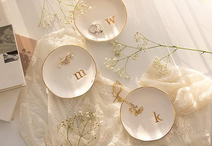 COLLECTIVE HOME - Ceramic Jewelry Tray, Decorative Trinket Dish for Rings Earrings Necklaces Bracelet Watch Keys, Birthday Mother's Day Christmas Gift for Women, 4.75", White Surface (E)