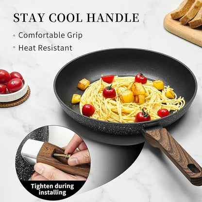 Frying Pan Nonstick - 9.5 Inch Frying Pan,Non Stick Skillet Egg Omelette Pan, Black Nonstick Non Toxic Cooking Pan,Oven Safe, Induction Compatible, PFOA Free