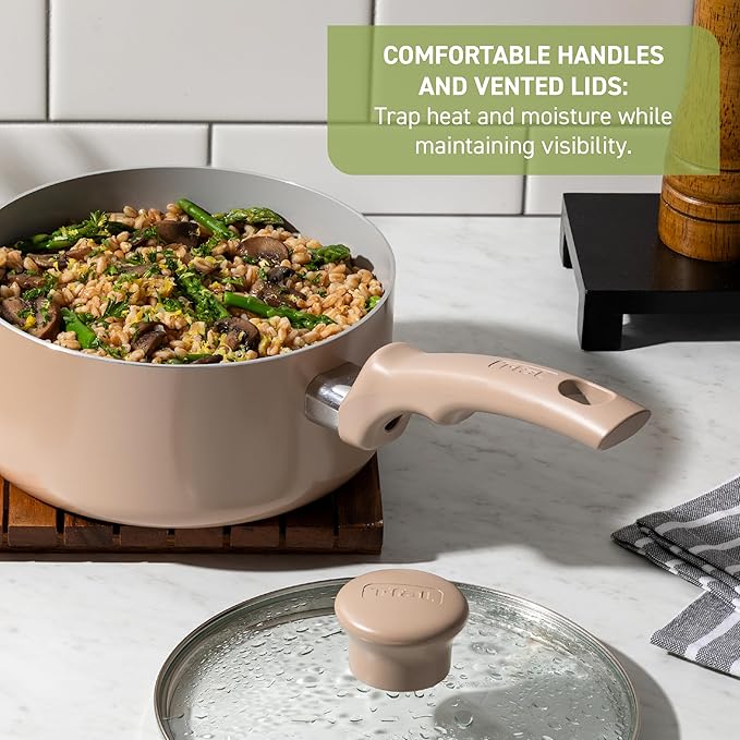 T-Fal Refresh Ceramic Nonstick Frying Pan 2-Pc Set, 8" & 10", Oven Broiler Safe up to 350°F Cookware, Ceramic Frying Pan Skillet, Pots & Pans, Grey