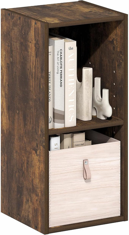 Furinno Fulda Book Shelf, 2-Tier Narrow Bookshelf, Bookcase with 10-in Width Storage Shelf, 9.3 x 9.8 x 21.2, for Living Room, Bedroom, Home Office, Amber Pine