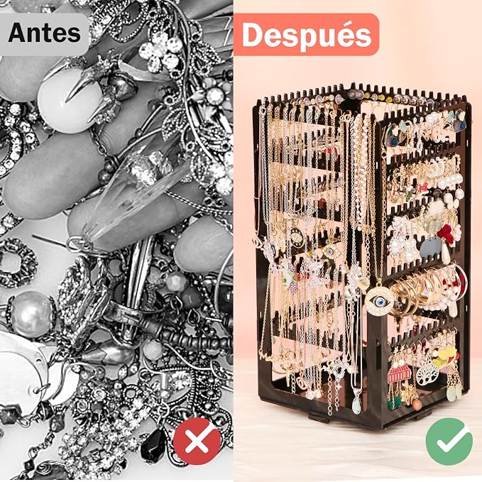 17Dec 360 Rotating Earring Holder Organizer Stand,5 Tiers Acrylic Jewelry Organizers and Storage,Stud Earring Organizers and Storage,212 Holes and 212 Grooves for Earrings Necklaces chain bracelet