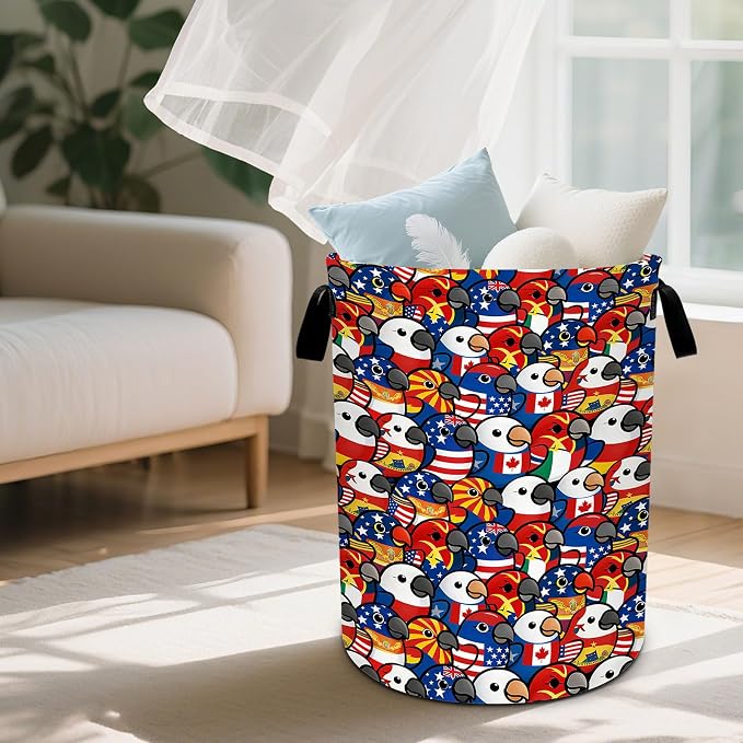 Parrot Laundry Basket Waterproof Laundry Hamper Foldable Laundry Bag with Handles for Bedroom, Bathroom, Office, Clothes Storage
