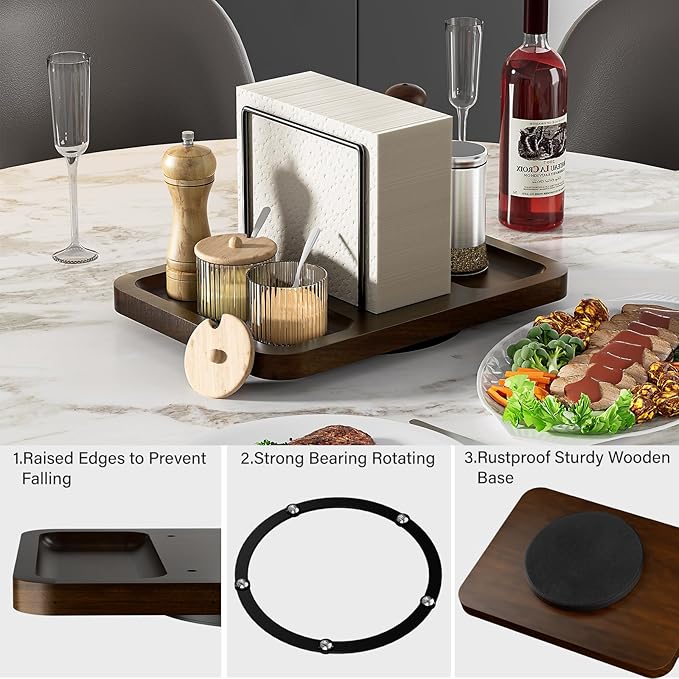 Napkin Holder for Table, Rotating Napkin Dispenser with Salt and Pepper Shakers Caddy, Standing Paper Towel Holder for Bathroom Kitchen Dining Table Decor