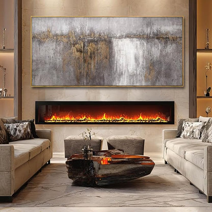 Artexist Abstract Wood Wall Decor Vintage Wall Art Grey and Gold Decorative Painting 40"x86" Large Pictures for Dining Room Office Artwork