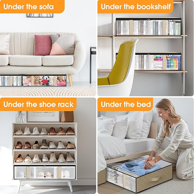 StorageRight Under Bed Storage Bags 8 Pack, 40L Large Clothes & Comforter Storage Containers with Clear Window, Breathable Fabric Organizer for Blankets, Bedding, Seasonal Clothing, Beige