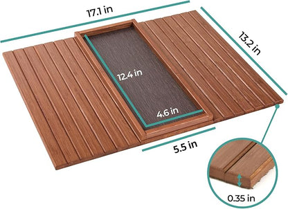 DETOR Couch Arm Tray with Anti-Slip Leather Pad, Sturdy Bamboo Slats, Fits Armrests 5.5" and Wider, Acacia Stained