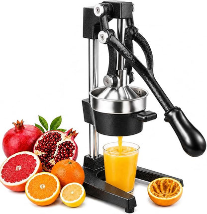 Y-ME Cast Iron Juicer, Heavy Duty Manual Citrus Press with Stainless Steel Detachable Strainers, Hand Juicer for Orange, Lemon, Lime & Grapefruit, Easy to Clean, Black