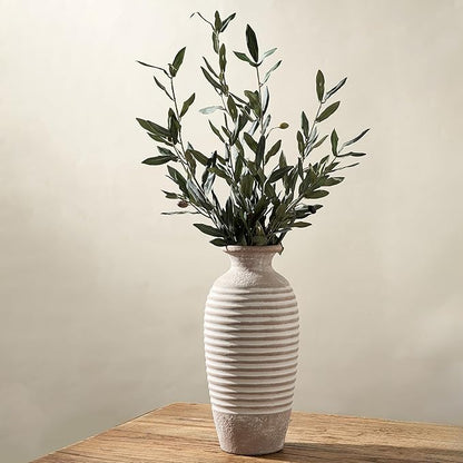 Emotionally Grounded Vase, Vaseking Large Ceramic Rustic Vase, 14.4 inch Minimalist Threaded Decorative Farmhouse Tall Vases for Home Decor, Living Room, Enterway, Table Decoration, Khaki