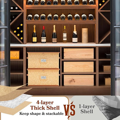 2 Pack Wine Glass Storage Box with Dividers, Hard Shell, Stackable Glassware Storage Containers with Handles & Label, 10'' Tall Stemware Storage Cases for 24 Wine Glasses, Moving & Home Storage