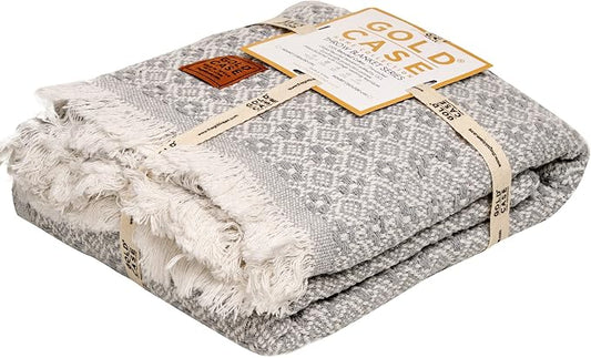 GOLD CASE HOME COLLECTION Retro 100% Recycled Cotton Grey Throw Blanket for Couch - Couch Throw Blankets - Living Room Decorative Boho Throws for Bed - Outdoor Blanket - Couch Throw Blanket - 60x80
