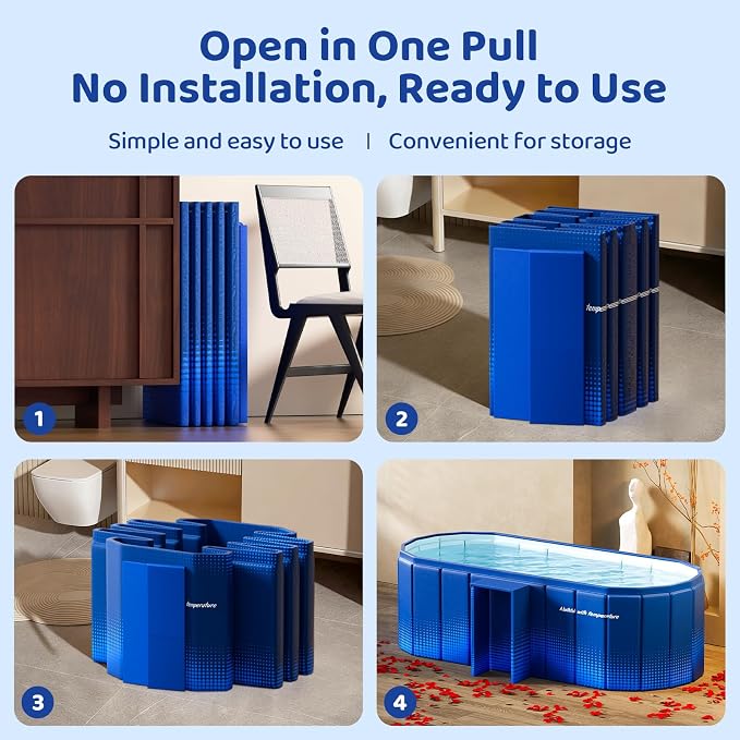 Portable Foldable Bathtub, Freestanding Bathtub No Installation, Bathroom SPA Soaking Bath Tub, Shower Stall Collapsible Hot & Ice Bath Tub (Blue with Storage Rack, ‎47.2"L x 21.6"W x 19.6"H)