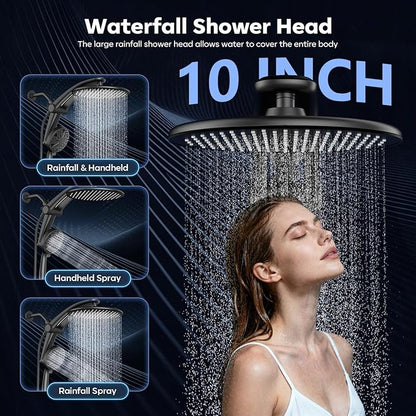 Shower Head with filtered Handheld High Pressure daul Shower Heads with Handheld Spray Combo and 10 Sprays Handheld Shower Head Detachable Shower head Built-in Magnetic Docking and Power Jets Black