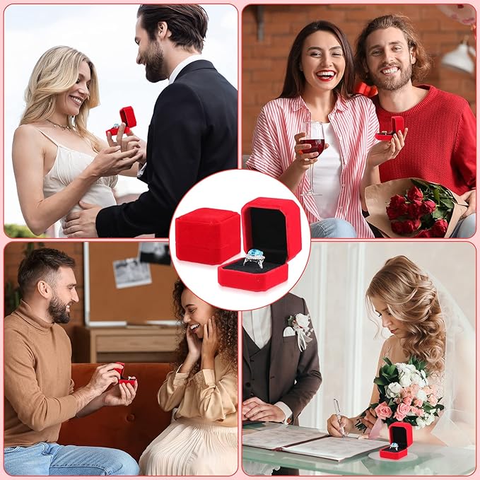 Junkin 24 Pieces Christmas Velvet Ring Box Earring Jewelry Display Box Ring Case for Xmas Wedding Engagement Birthday Proposal and Anniversary 2.13 x 1.97 x 1.65 Inch(Red)