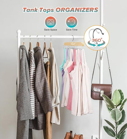 Gomyrod Bra Hanger for Closet, Tank Top Hangers 2 Pack w/20 Hooks Holds 40 Bras, Capacity Foldable Wood Space Saving Hanger, 360°Rotating Closet Organizers and Storage for Dorm & Apartment