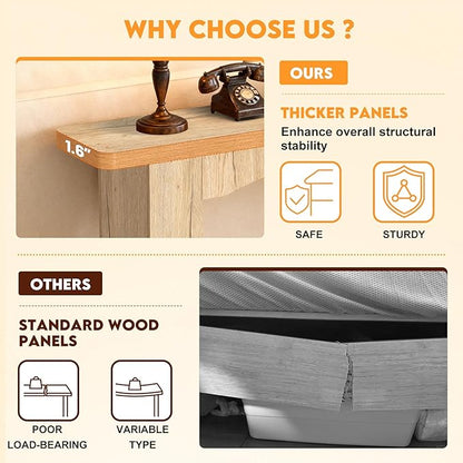 51 Inch Entryway Table U-Shaped Extension, 1.6 Inch Thick Desktop Wooden Console Table with Socket Farmhouse Sofa Table for Entrance, Hallway, Living Room,Behind Couch((Natural Brown)