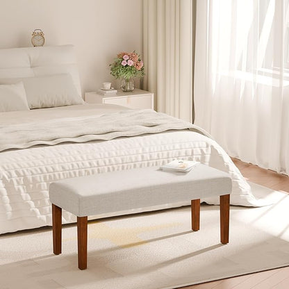44" Bedroom Bench, Fabric End of Bed Bench, Entryway Benches, Upholstered Ottoman Bench with Wood Legs for Kitchen, Indoor, Living Room and Hallway (Beige)