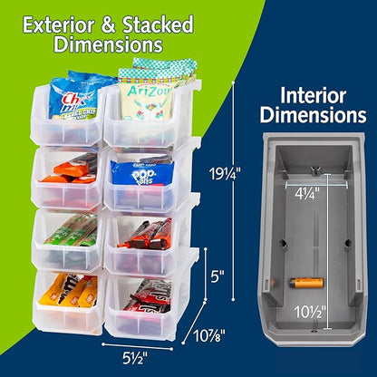 ReadySpace Medium Plastic Storage Bins, Stackable Organizer Containers for Closet Pantry Shelf Garage and Office Organization, Clear, 8 Pack