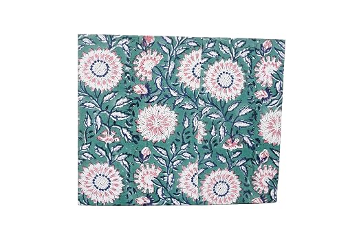 3.3 Gallon Cotton Hand Block Printed Paper Waste Basket |Small Decorative Trash Can for Housewarming Gifts in Living Room, Bedroom, Bathroom | Eco-Friendly, Plastic-Free (1, Green Pink FLOWAR)