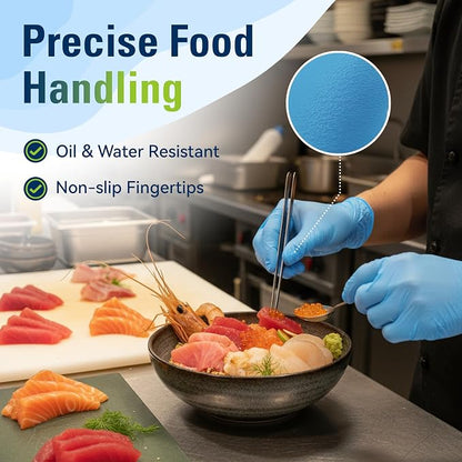 SWIFTLITE Nitrile Gloves, Food Safe Disposable Gloves Latex Free, Blue Rubber Gloves Powder Free for Cooking and Cleaning