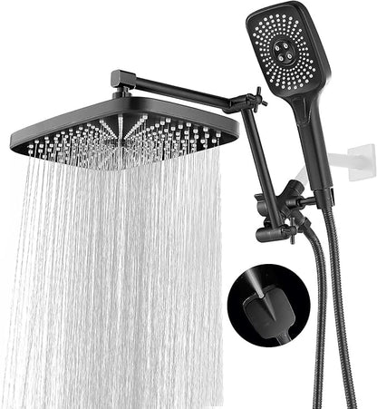 High Pressure Rain Shower Head with Handheld Spray Combo, 12 Inch Rainfall Shower Heads with Adjustable Extention Arm, Wide Dual Waterfall Showerhead with 3-Way Diverter(Matte Black)