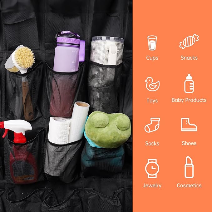 NiHome Multi-Functional 35 Pockets Door Hanging Organizer Fit for Stanley Tumbler in Kitchen, Pantry, Bedroom, Bathroom, Large Capacity Elastic Mesh Secure Storage Cup Holder, Foldable for Home and RV