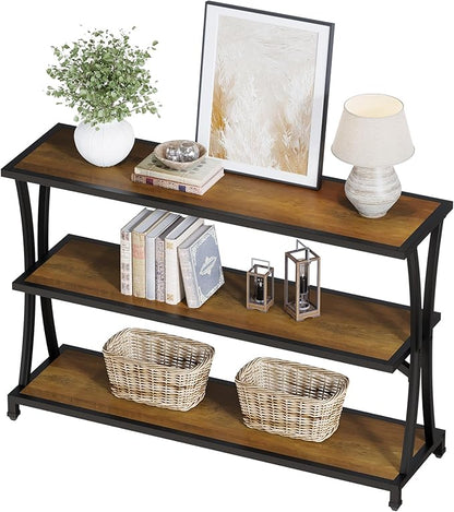 Tribesigns Industrial 3-Tier Console Table, Rustic Narrow Entryway Sofa Table with Storage Shelves for Living Room, Hallway, Foyer