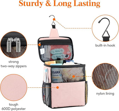 Lifewit Mesh Shower Caddy Bag Portable for College Dorm Room Essentials, Hanging Organizer Basket, Quick Dry Tote Bag for Camping, Bathroom, Beach, Travel, Medium, Pink