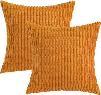 MIULEE Pack of 2 Burnt Orange Corduroy Decorative Euro Sham Pillow Covers 24x24 Inch Soft Boho Striped Throw Pillow Covers Modern Farmhouse Home Decor for Summer Sofa Living Room Couch Bed