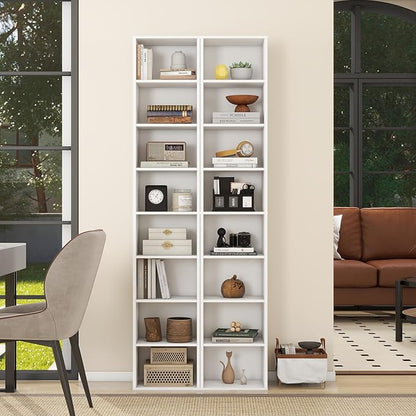 Panana 8 Tier Storage Shelf Bookcase, Slim Organizer Shelves Cabinet Tall Narrow Media Tower Rack Display Bookshelf for Home Office (White)