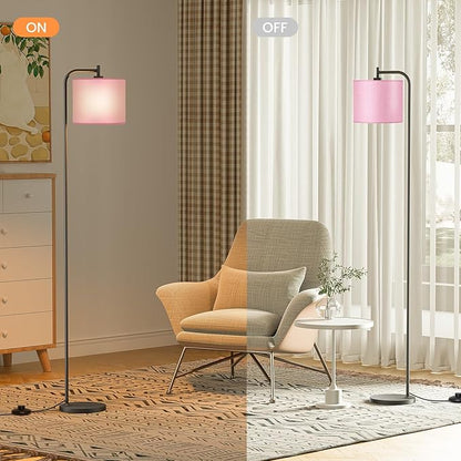 Floor Lamp with Linen Shade, Dimmable Tall Standing Lamp with Remote Control & 3 Color Temperatures, Modern Corner Floor Lamps for Living Room Bedroom Office, 9W LED Bulb Included