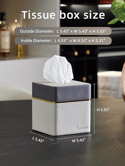Cloudever Tissue Box Holder Cover Square, Modern PU Leather Decorative Tissue Cube Holder Organizer - Moon Grey
