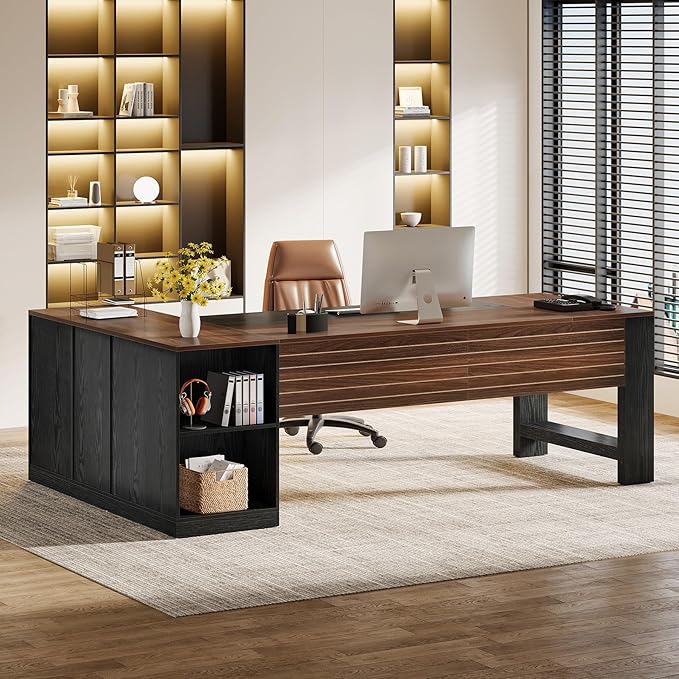 Tribesigns 78" L Shaped Executive Desk, Large Office Computer Desk with Drawers and Lateral File Cabinet, Modern Business Furniture Workstation with Storage Shelves for Home Office