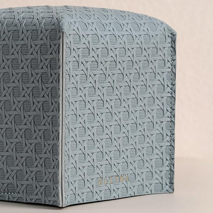 OLETHA Square Tissue Box Cover - Aesthetic Desk Decor for Room, Home & Office - Tissues Cube Boxes Holder - Lattice Patterns, Ash Blue