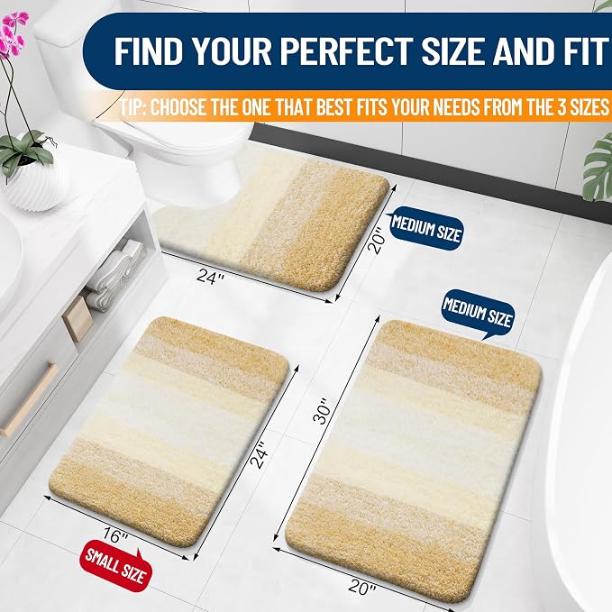 OLANLY Bathroom Rugs Mat, Extra Soft Absorbent Microfiber Bath Rugs, Rubber Backing, Quick Dry, Machine Washable Bath Mats for Bathroom Floor, Tub and Shower, Home Decor Accessories,47x17,Light Yellow