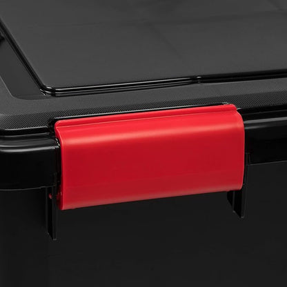 IRIS USA WeatherPro 74 Qt Storage Bins with Lids, 3 Pack, BPA-Free Plastic Gasket Box with Tight Latch and Seal, Stackable Nestable Tote Tub - Black/Red