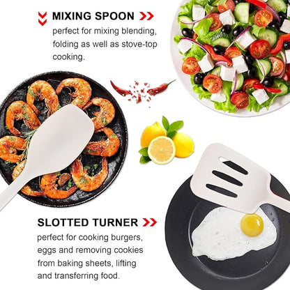 IOCBYHZ Silicone Kitchen Utensils Set of 4, Large Non-Stick Cooking Utensil Set w Wooden Handle Food Grade Heat Resistance Turner Spoon Silicone Cooking Kitchen Gadgets BPA Free for Nonstick Cookware