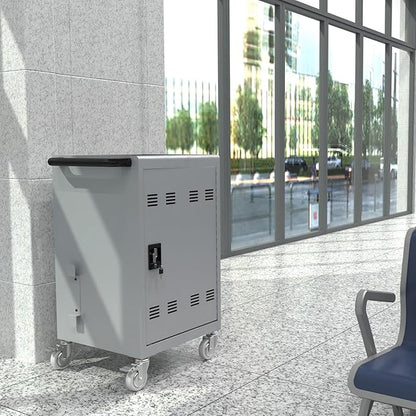 pouseayar 30 Device Mobile iPad Laptop Charging Cart for iPad Laptop Computers Chromebook Fast Charging & Secure Storage (16.3in Screen Size), Ideal for School, Library, Hospital - Grey