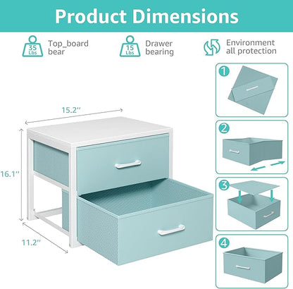 BOLUO Stackable Storage Drawers Closet Organizers and Storage Fabric Blue 2 Drawer Dresser for Bedroom 2 Packs Modern