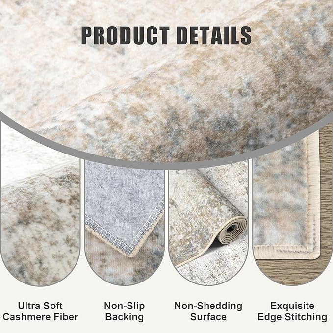 Washable Area Rug 3x14 Entryway Rug: Washable Modern Abstract Soft Thin Rug Indoor Floor No Slip Stain Resistant Carpet for Bedroom Dining Room Farmhouse Nursery Home Office - Brown Grey