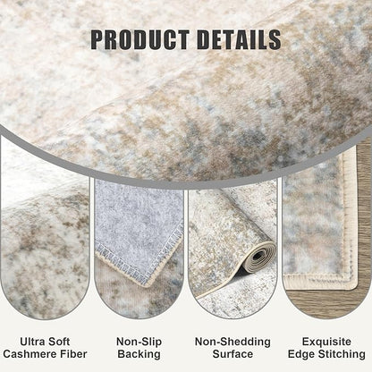 Washable Area Rug 3x10 Entryway Rug: Washable Modern Abstract Soft Thin Rug Indoor Floor No Slip Carpet for Bedroom Dining Room Farmhouse Nursery Home Office - Brown Grey