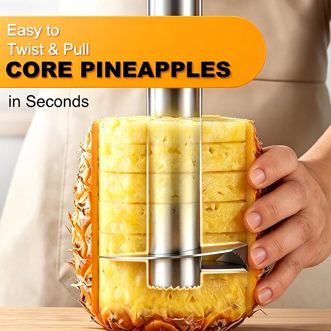 Pineapple Corer and Slicer, Stainless Steel Pineapple Cutter and Corer, Upgraded Pineapple Peeler and Apple Corer Tool with Pineapple Core Remover for Corer Tool Kitchen (Black)