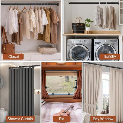 Closet Rods for Hanging Clothes, 17-84 Inches 2 pack Stepless Adjustable Closet Rod, 1.3 Inch Heavy Duty Metal Closet Rod for Hanging Clothes, Closet Bar Black for Closet Wardrobes Laundry RV