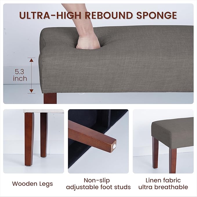 44" Bedroom Bench, Fabric End of Bed Bench, Entryway Benches, Upholstered Ottoman Bench with Wood Legs for Kitchen, Indoor, Living Room and Hallway (Brown)