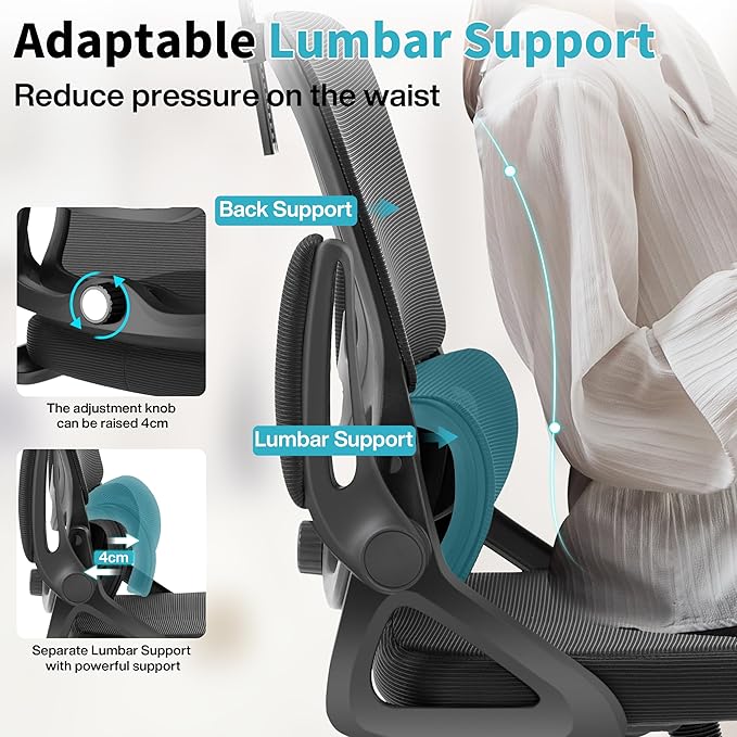 Ergonomic Office Chair,Mesh Office Chair with Lumbar Support,High Back Desk Chair with Flip-up Arms,400 lbs Big and Tall Computer Chair with Headrest,Comfy Desk Chairs (Black)
