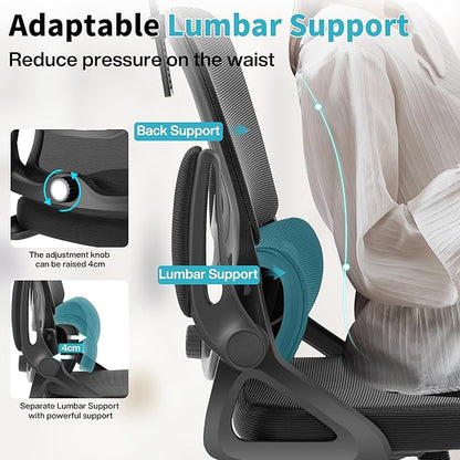 Ergonomic Office Chair,Mesh Office Chair with Lumbar Support,High Back Desk Chair with Flip-up Arms,400 lbs Big and Tall Computer Chair with Headrest,Comfy Desk Chairs (Black)