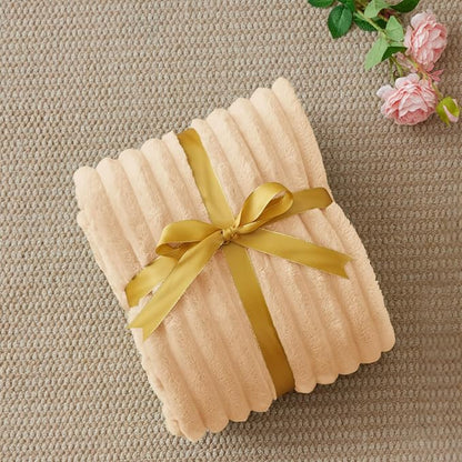 BEDELITE Fleece Throw Blanket for Couch - 300GSM Soft & Warm Fluffy Blush Sand Blanket, Decorative and Giftable Striped Blankets for Women, Men, 50"x60"